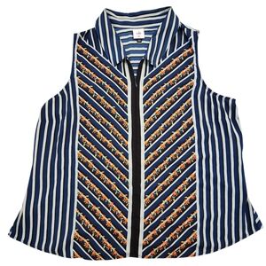 CAbi Blue and White Striped Sleeveless Blouse